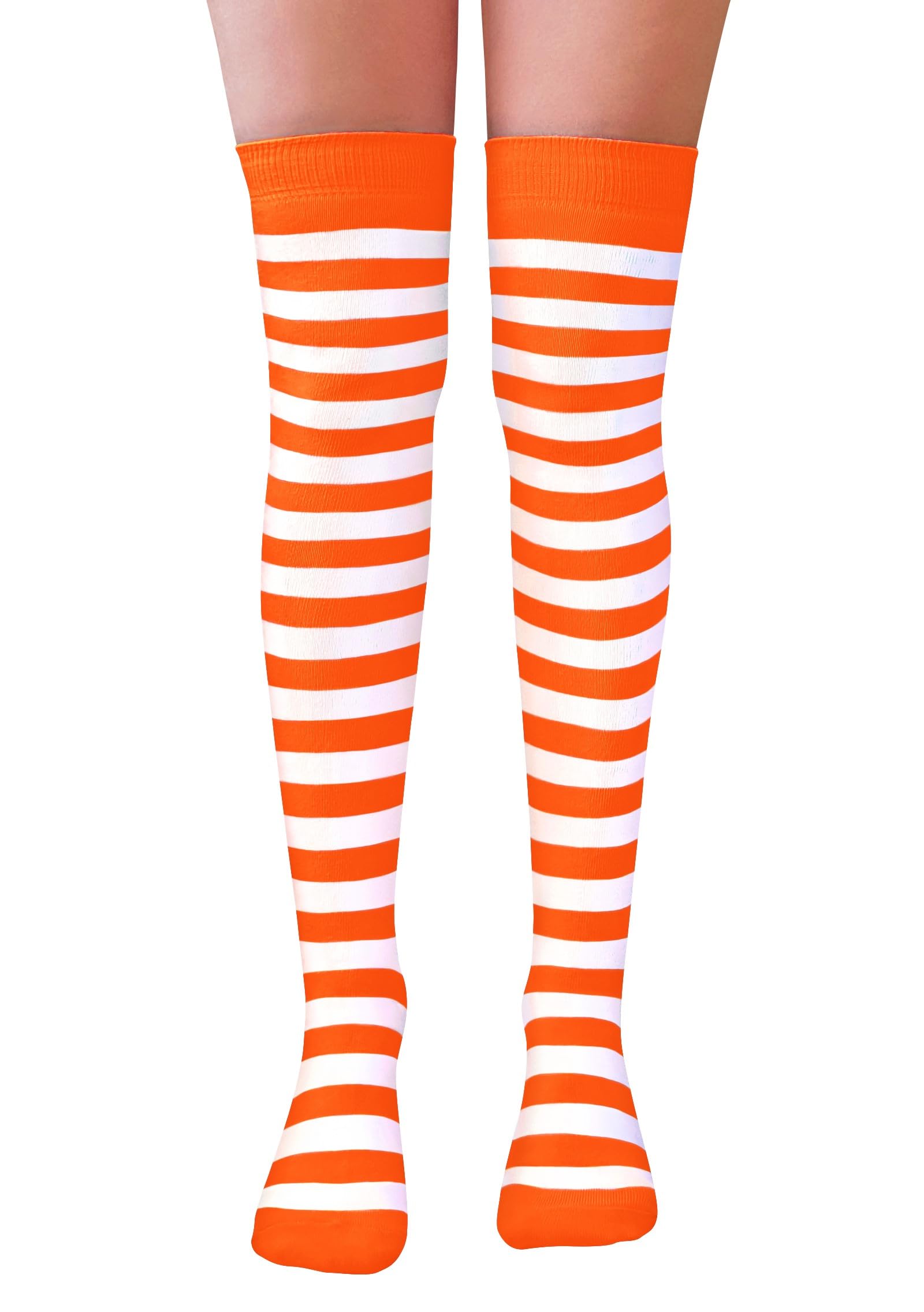 Nujake Girls Orange & White Striped Over The Knee Cotton Socks Uk 4-5.5