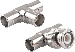 uxcell BNC Male to 2 Female Connector RF Coaxial T Adapter with BNC Female Connector 3 Way Splitter, 2in1 Set
