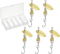 PATIKIL Iscas de pesca de 1/226.8 g, pacote com 5 spinners de truta de gancho único para pesca em água doce e salgada, dourado