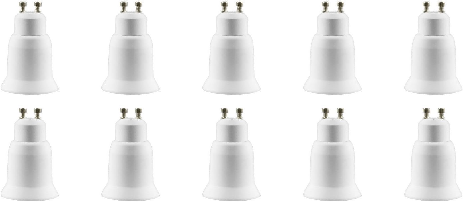 GU10 Bi Pin Base Twist Lock Lamp to E27 Edison Medium Base Screw, Bulb Socket Changer Fitting Adapter GU10 to E27 Converter, Easy DIY for Indoor Lighting, Kitchen, Living Room, Bedroom, Pack of 10