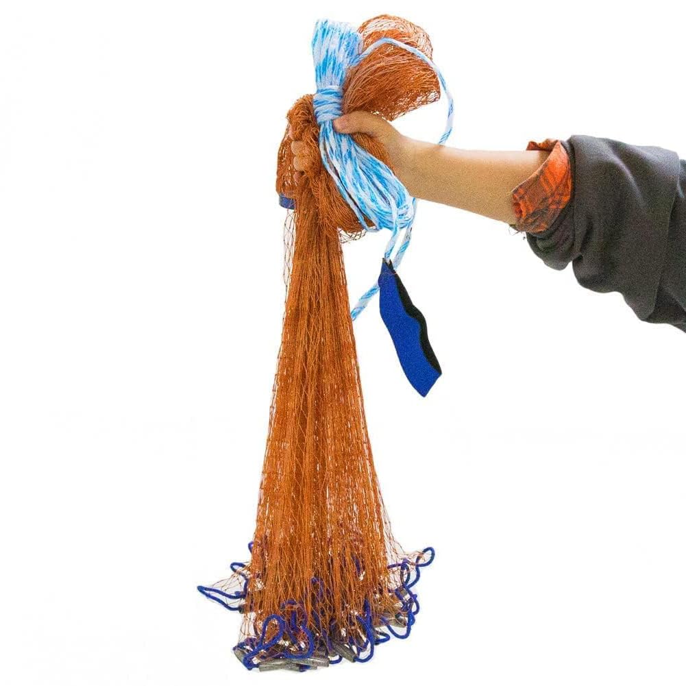 Lawaia Filet De PêChe 2.4m-7.2m, Mailles de 1,2 cm, Épervier de pêche en mer Fait à la Main, très résistant, avec véritables Pendentif de Fabrication de Plomb, Fishing Net, Cast Net