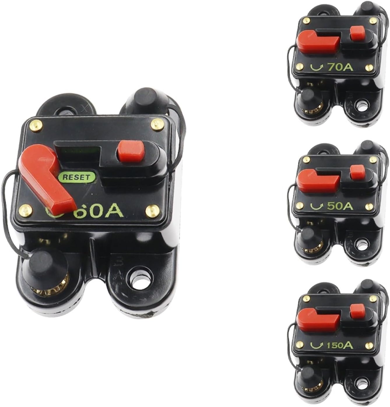 Car Truck Audio Amplifier Circuit Breaker 5V-50VDC 50A 60A 80A 100A 150A 200A 250A 300A IP67 Waterproof Reset Switch Fuse Holder(50A)