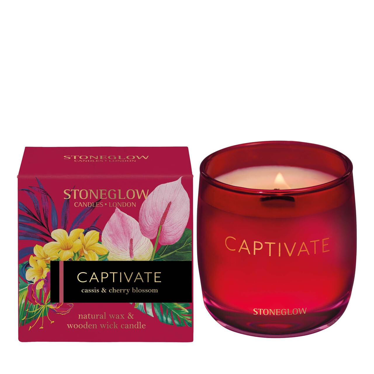 Stoneglow Infusion Glass Candle - Captivate (Cassis & Cherry Blossom)