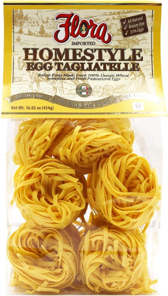 Flora Fine Foods | Homestyle Egg Tagliatelle | Organic Homestyle Pasta | 16.02 oz (454g) Italian 100% Durum Wheat Semolina and Fresh Pasteurized Eggs