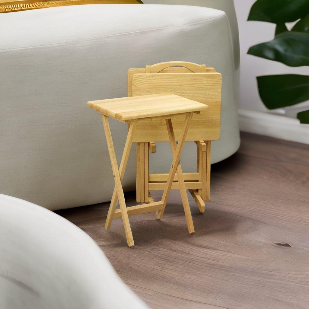 Ergode Wood Alex 5-Piece Snack Table Set - Stylish Folding Tables, Durable X-Frame Base, Convenient Upright Stand, Easy Assembly, Perfect for