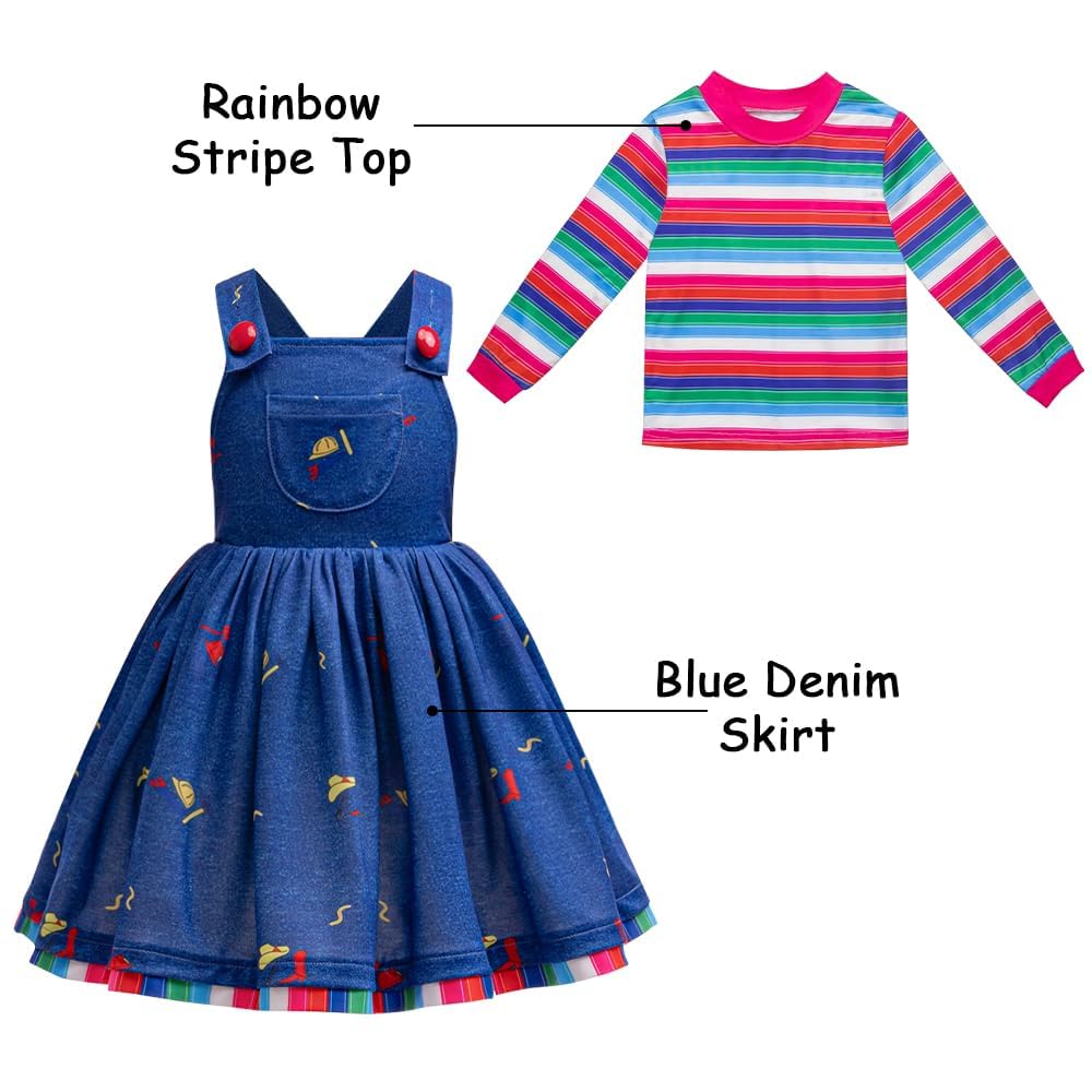 GMEDJVE Girls Halloween Killer Doll Costume for Kids Creepy Killer Doll Dress Toddler Horror Movie Cosplay Outfits Set 4PCS - Image 2