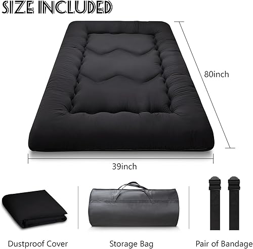 Miniatura 2 de Mooedcoe Colchón japonés, futón japonés, colchón tatami de 4 pulgadas de grosor, colchón japonés plegable enrollable, tamaño individual (negro)