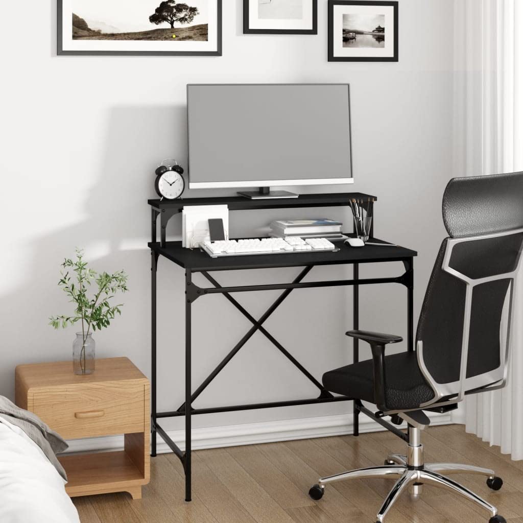 Scrivania nera 80 x 50 x 90 cm, materiale in legno e ferro, stile industriale, scrivania per computer per casa, ufficio, giochi, cameretta dei bambini, piano di lavoro stabile