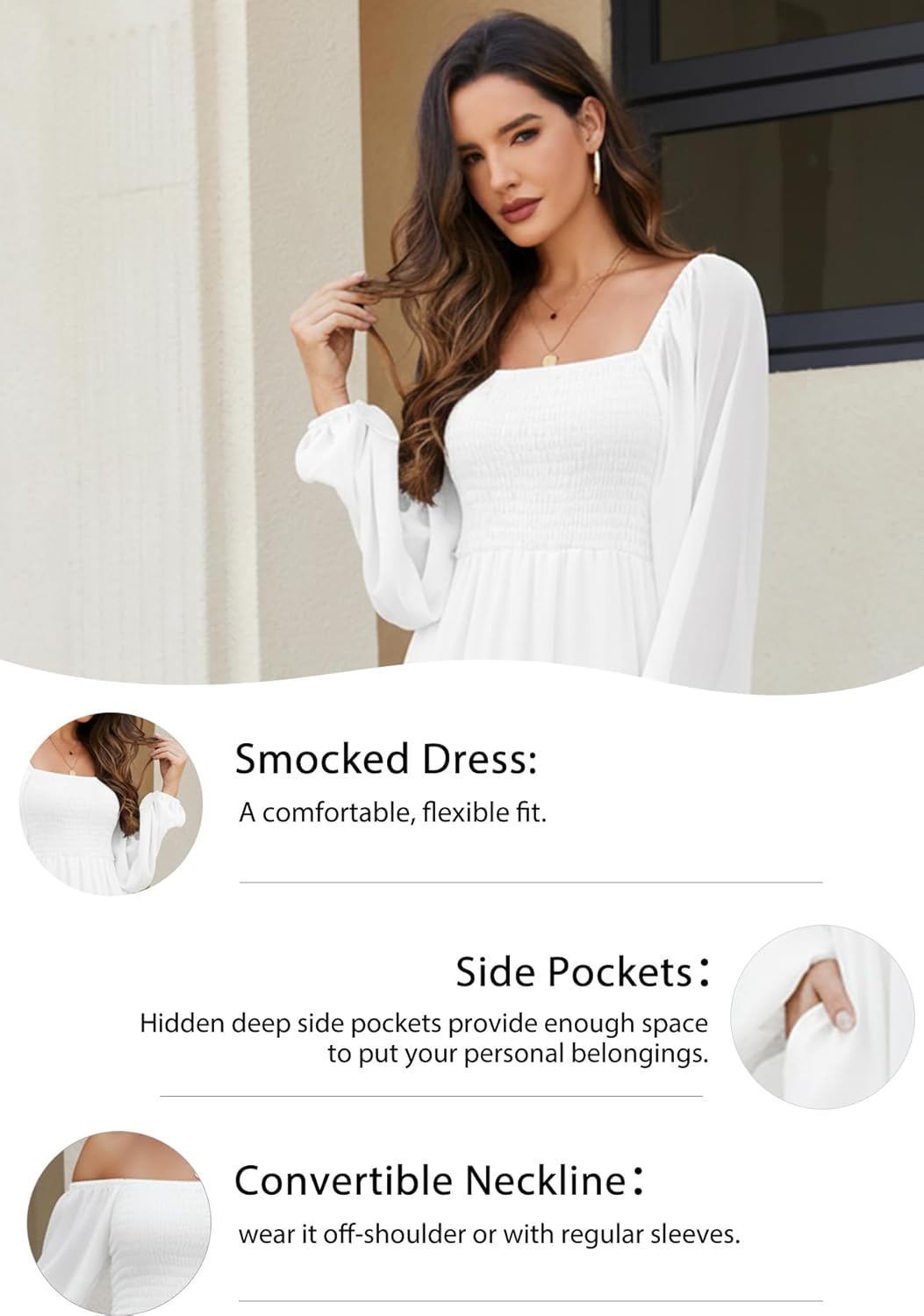 Boho Maxi Dresses for Women 2025 Long Sheer Sleeve Smocked Square Neck Chiffon Tiered Flowy Wedding Guest Fall Dress - Image 6