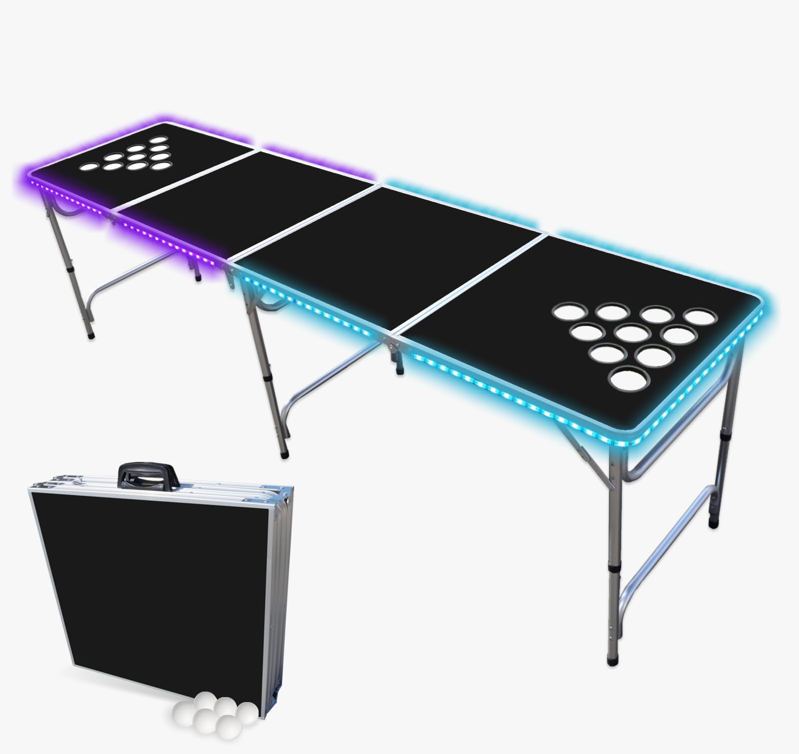 8-Foot Folding Pong Table w/LED Lights, Cup Holes & Pong Balls