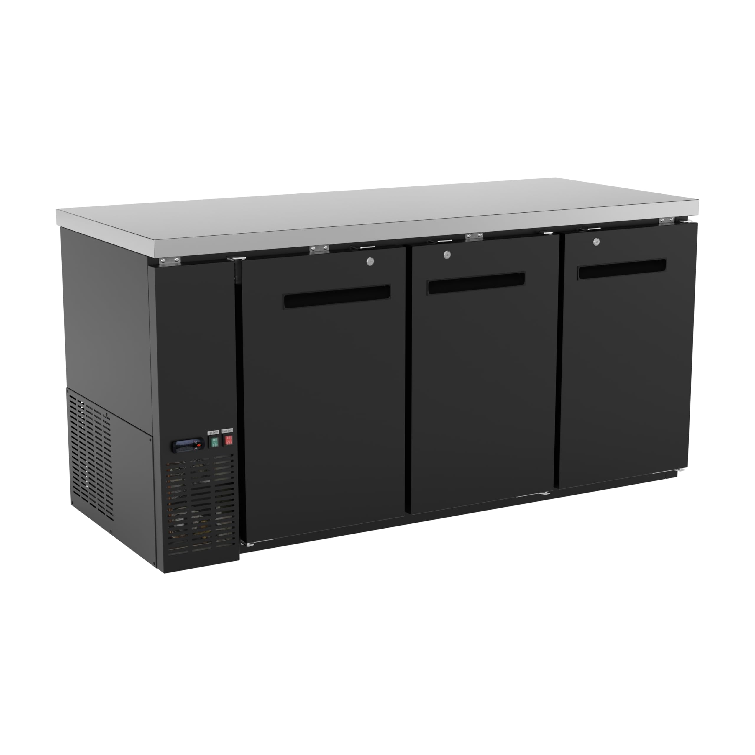 Krollen Industrial UBB-72-HC 73" Black Counter Height Narrow Solid Door Back Bar Refrigerator Beverage Cooler for Beer Soda Wine with LED Lighting on Fridge.com