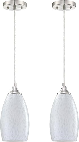 Paquete de 2 lámparas colgantes de isla de cocina para interiores de 4.65 pulgadas, acabado de níquel cepillado, soplado a mano, cristal de jade disponible en Yaxa El Salvador