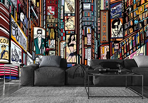 Bormia New York City Mural Wallpaper Cartoon Characters and Street Room Background Wall Mural for Living Room Bedroom(Not Peel n' Stick)