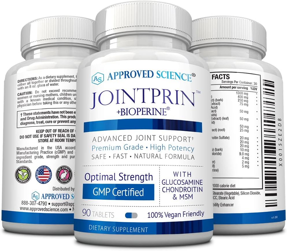 Approved Science Jointprin - Ease Joint Discomfort, Stiffness, Swelling - Glucosamine, MSM, Chondroitin, Turmeric, Boswellia, BioPerine - 3 Month Supply