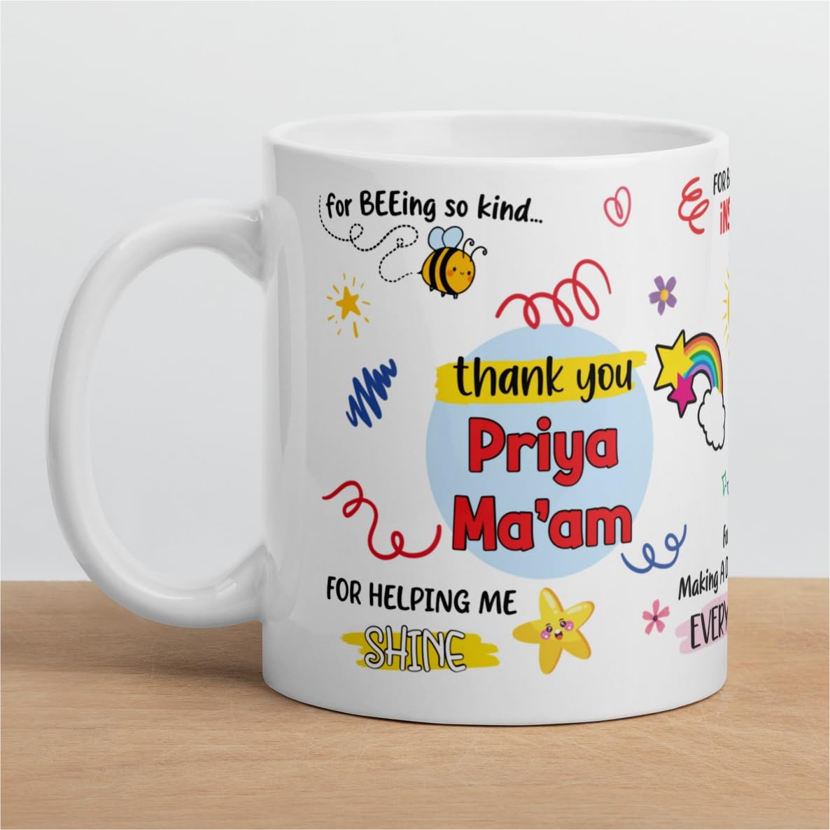 Eagletail India Thank You Teacher Personalized Mug - Custom Teacher'S Name - Best Teacher Gift - 11Oz Ceramic Coffee/Tea Cup Eti1443 (Ma'Am/Sir) - 325 Ml