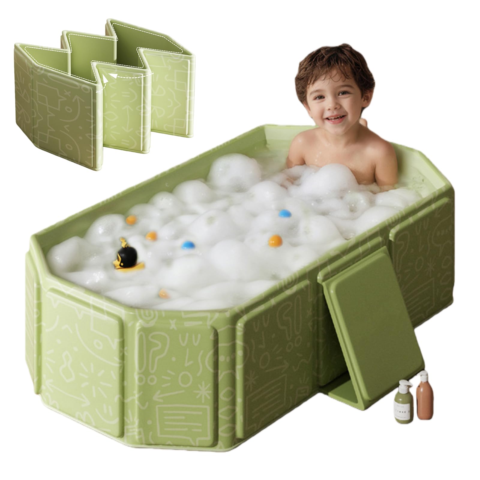 Vasca da bagno pieghevole per bambini, grande vasca da bagno per bambini, pieghevole, portatile, pieghevole, per la doccia, salvaspazio, rettangolare, ideale per il bagno di ghiaccio caldo 0-5 anni