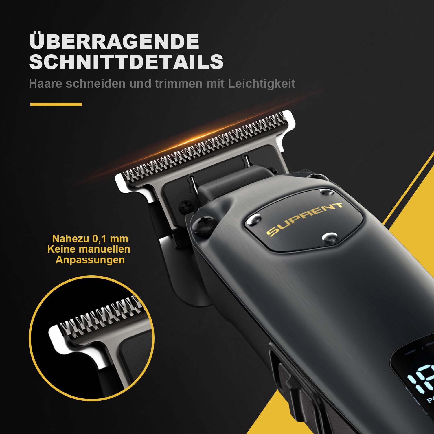 SUPRENT Haarschneidemaschine Set für Herren, Schnurlose Haarschneider Pflegesets, Friseur-Haarschere mit LED-Anzeige, Präzisions Haartrimmer Bartschneider für Männer (Grau)