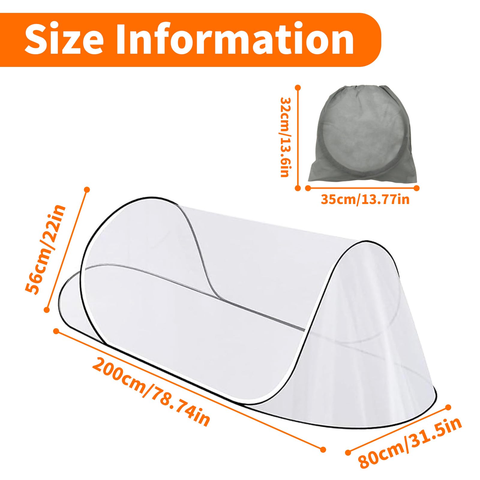 200 x 80 x 56cm Zanzariera Pieghevole, Tenda Campeggio Pop-Up Portatile, Zanzariera per Letto Singolo, Rete Anti Zanzare Ultraleggero per Uso Interno & Esterno, Famiglia, Viaggio (Bianco)