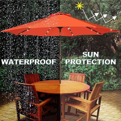 Image of Blissun 9 ft Solar Umbrella, 32 LED Lighted Patio Umbrella, Table Market Umbrella, Outdoor Umbrella for Garden, Deck, Backyard, Pool and Beach (Orange)