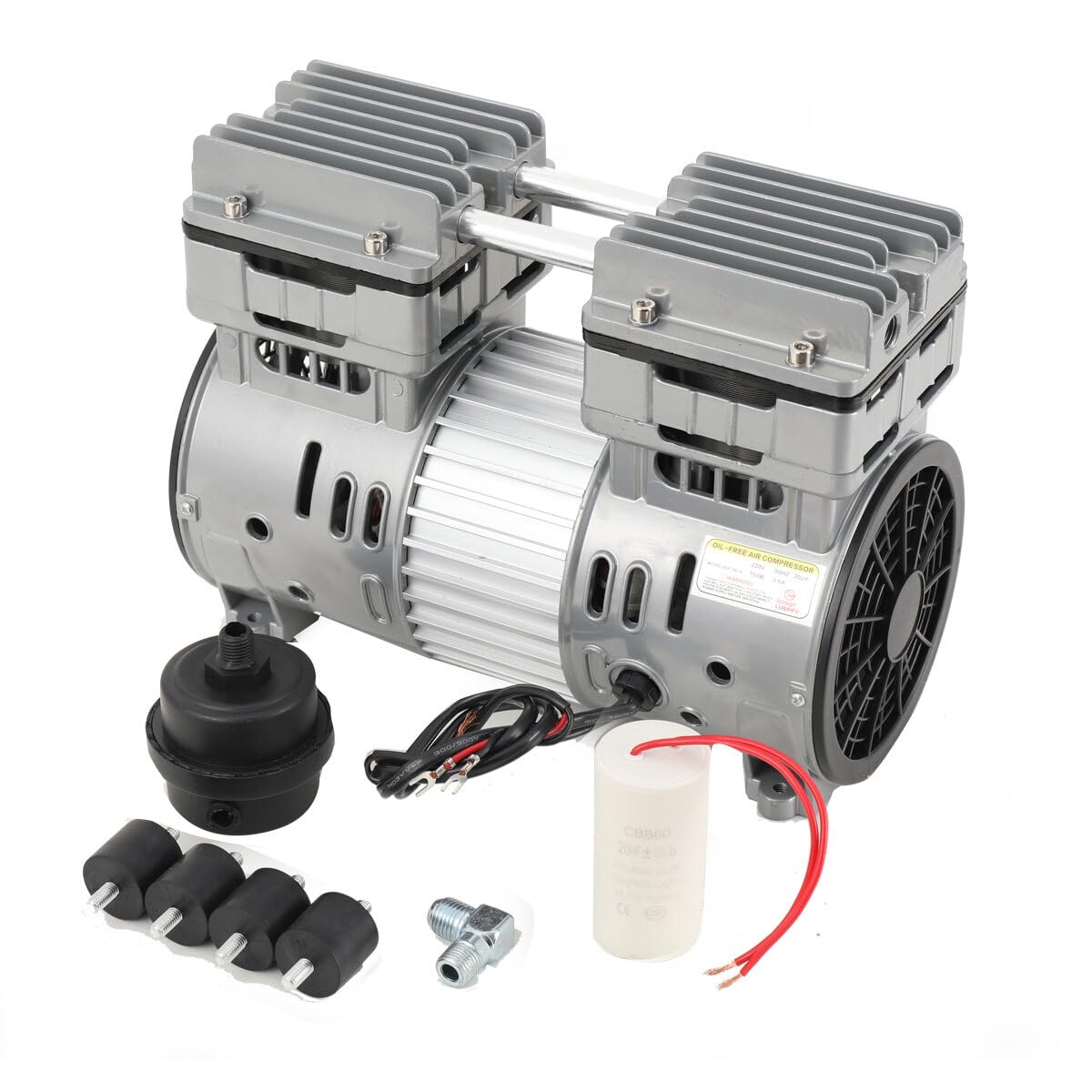 compresor de aire de 750 W/1 HP, sin aceite, 8 bar, 145 l/min, 65 dB, silencioso con almohadilla amortiguadora para los pies