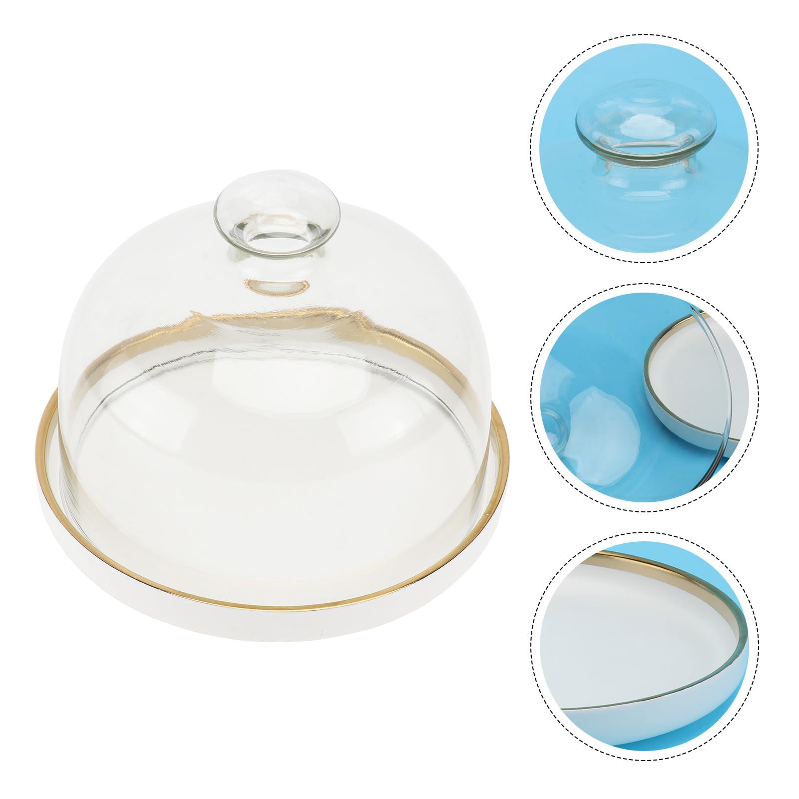 INOOMP Bandeja de Cerámica Tapa de Vidrio para Postres y Alimentos, Preservación de Comida, Diseño Elegante, Adecuado para Picnic y Camping