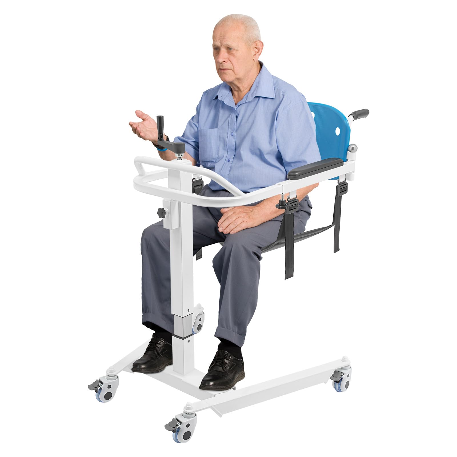 Silla de ruedas de transferencia para pacientes, elevador hidráulico para pacientes, 120 kg, color blanco, soporte de transferencia laminado en frío, acero 53,5 x 74 x 99 cm, silla de ruedas
