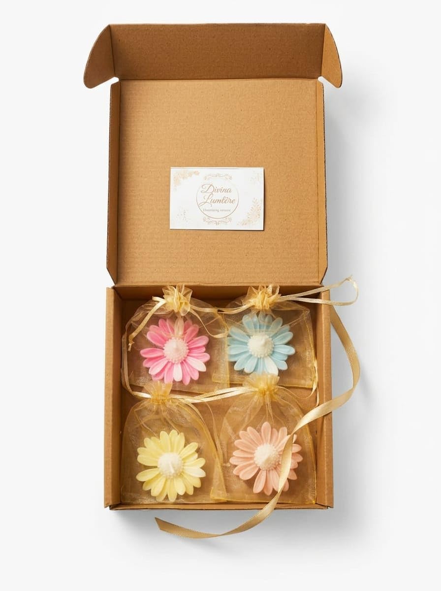 divina lumiere's - scented daisy candles – soy wax, gift-ready set (12pcs, jasmine, assorted colors)