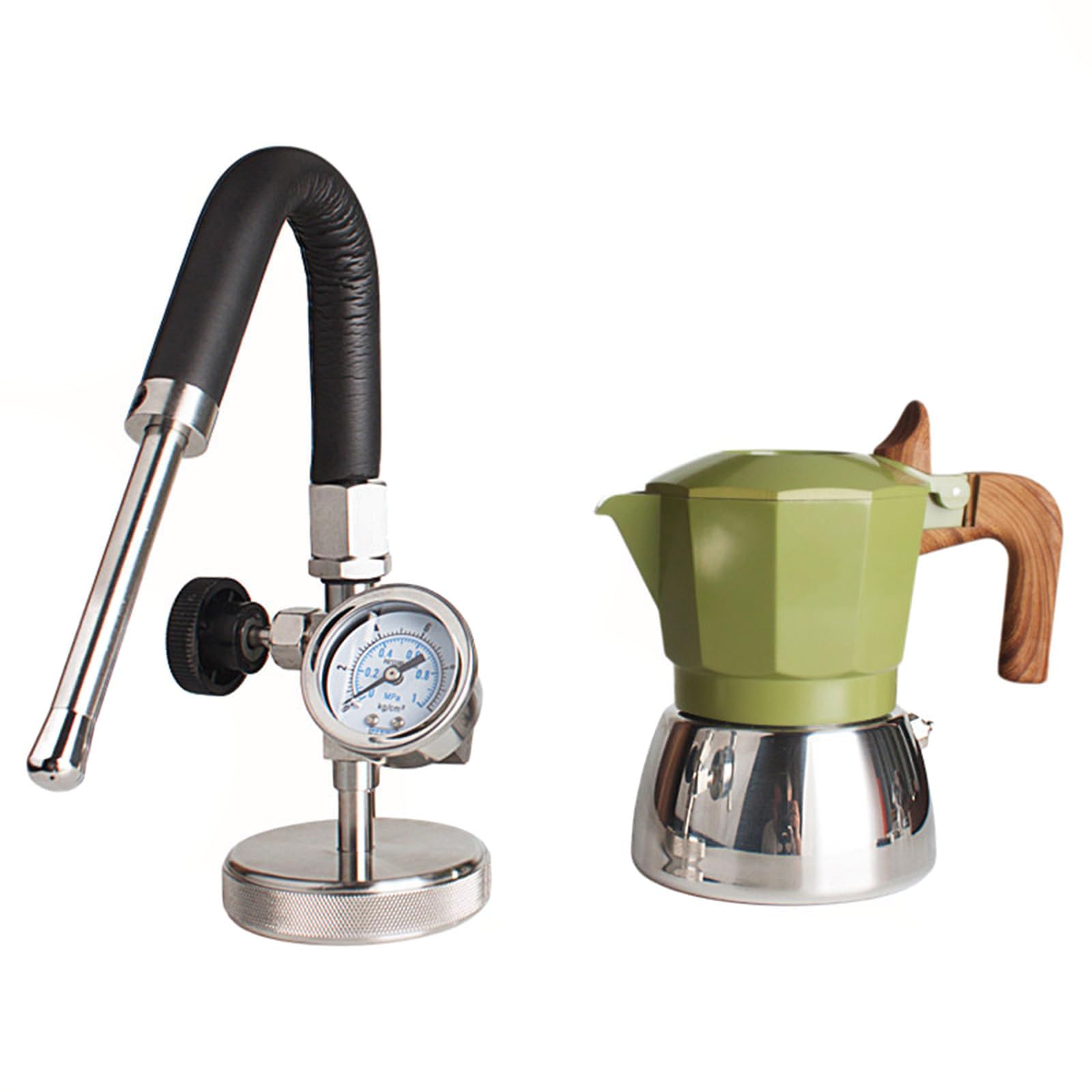 MRJYK Steam Boiling Water Frothing Machine, 100ml Coffee Foam Machine Steamer, Split Design, With 3-hole Nozzle/air Pressure Gauge, Washable, For Latte, Cappuccinos, Ame, Induction Hob Green
