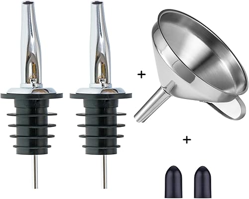 LanMa Boquilla para botella de acero inoxidable para verter licor, vinagre, jarabe o aceites con embudos de acero inoxidable (2 unidades)