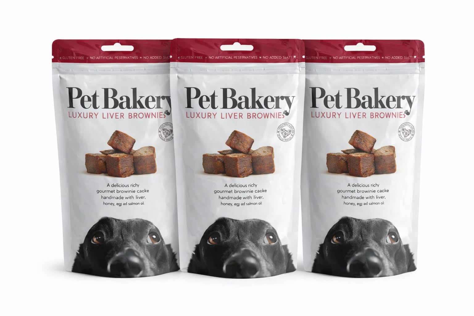 Pet Bakery Luxury Liver Brownies Dog Treats 190g (Pack of 3) – Liver, Honey, Egg & Salmon Oil – Soft Training Treats & Natural Everyday Snacks for Dogs