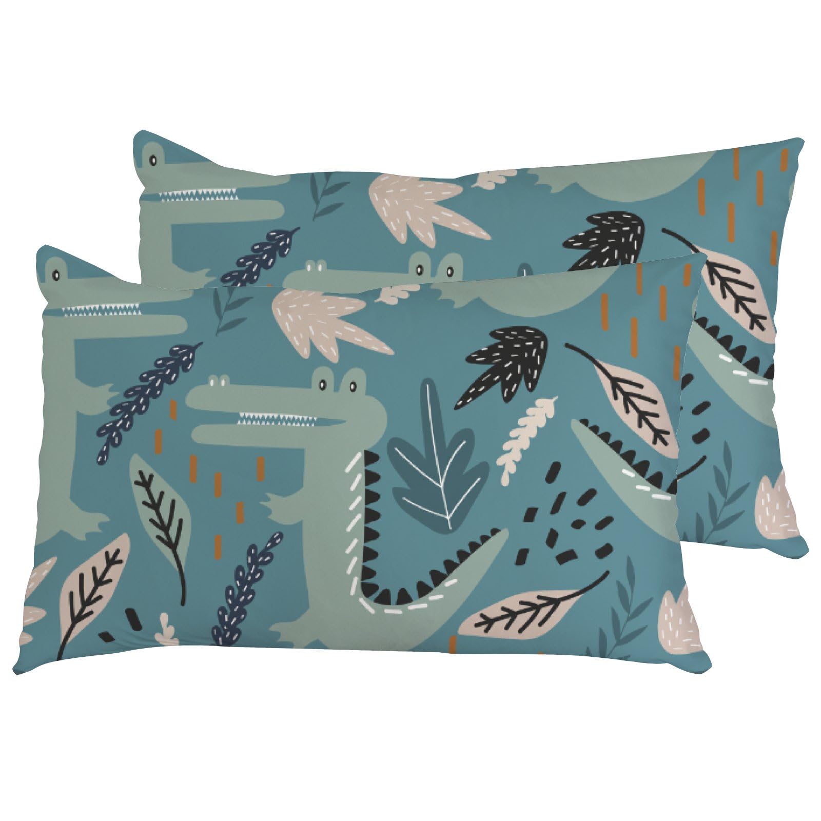 2 Pieces Pillow Cover King Size Bed Pillow Cases Crocodiles Leaves Printed Long Pillowcase for Hair Skin 50x90cm