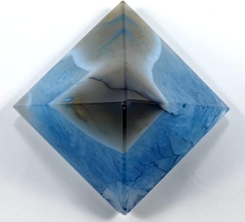 Miniatura 4 de Ágata azul teñida de 2.5 pulgadas, 8.99 oz, con pirámide de cuarzo, piedra preciosa de calcedonia pulida, muestra mineral de cristal - India + un