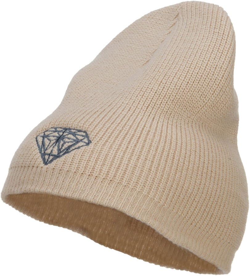 Grey Diamond Embroidered Rib Beanie