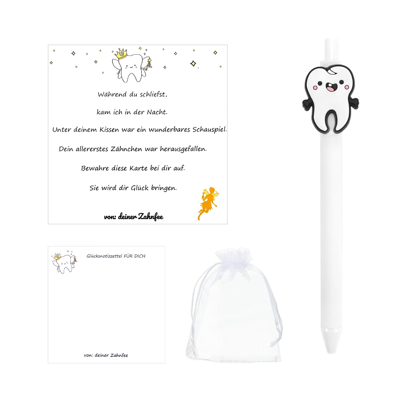 GADITIEK Zahnfee Geschenke für Mädchen und Jungen - Glückliches Zahnfee Geschenkset mit Stift und Notizblock für die Zahnfe (Weiß)
