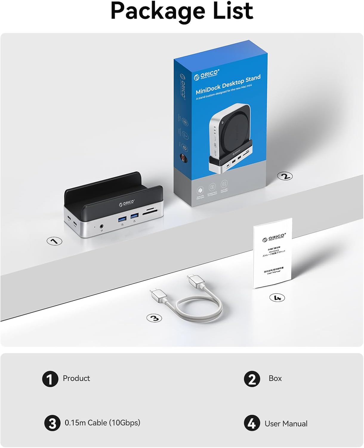 ORICO MiniDock Mac mini M4 Dock Built-in 512GB M.2 SSD for Mac mini M4 and M4 Pro 2024, Laptop Docking Station with 2xUSB A 10Gbps, SD/TF Card Slots, 3.5mm Audio-VSE