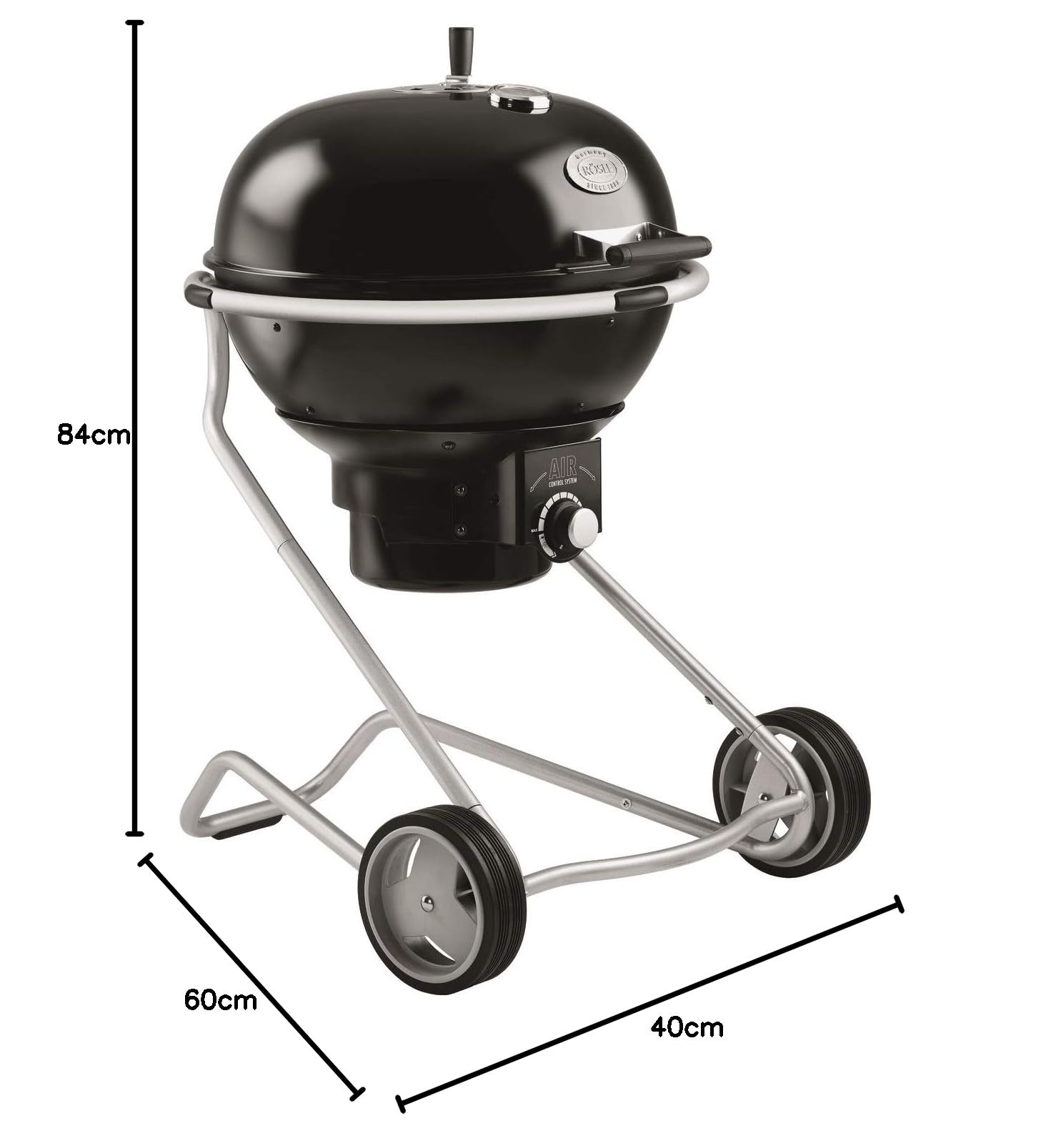 RÖSLE Holzkohle-Kugelgrill No.1 AIR F60, Hochwertiger Kohlegrill mit Air Control System, Deckelscharnier, Deckelthermometer, klappbarer Edelstahl-Grillrost, extra große Grillfläche und Grillraum