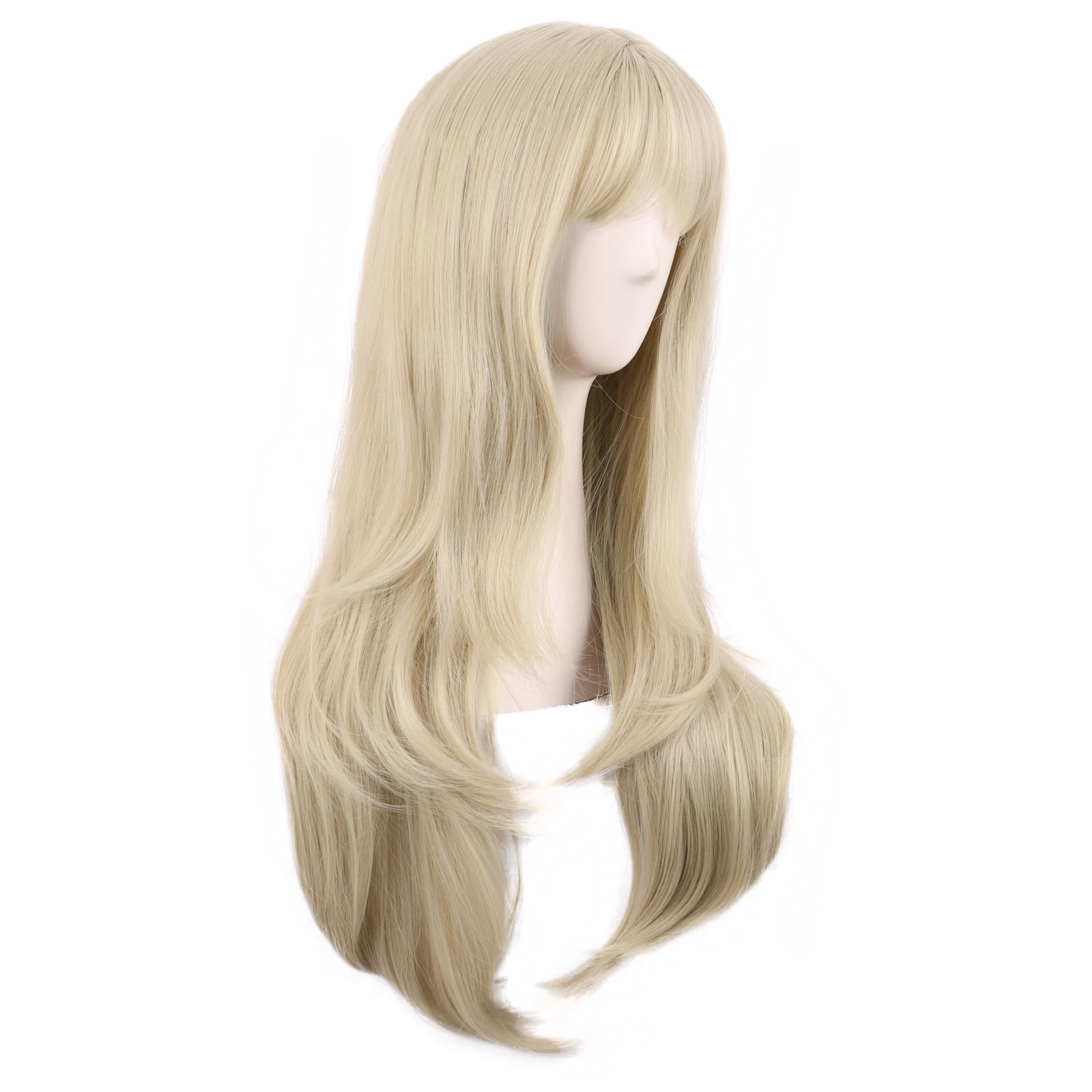 MapofBeauty 28 Inch/70 cm Long Curtain Bangs Synthetic Fiber Wavy Curly Heat Resistant Cosplay Party Wig (Blonde) - Image 2