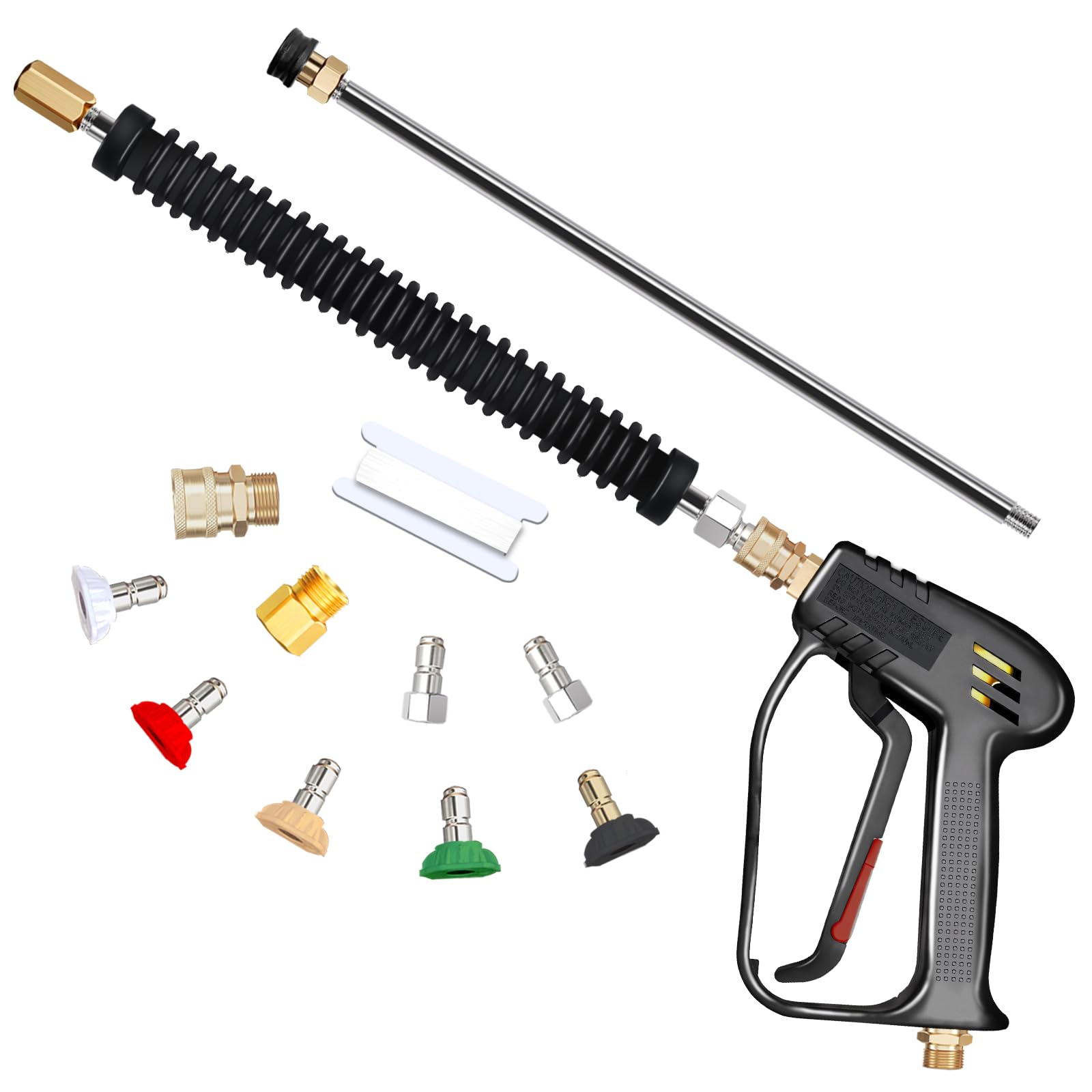 TOOLCY Pistola y varita de lavado a presión con 5 boquillas de pulverización, 4000 PSI, 7 GPM, entrada M22 de 14 mm y adaptador M22 de 15 mm, varita de extensión para lavadora a presión de coche con