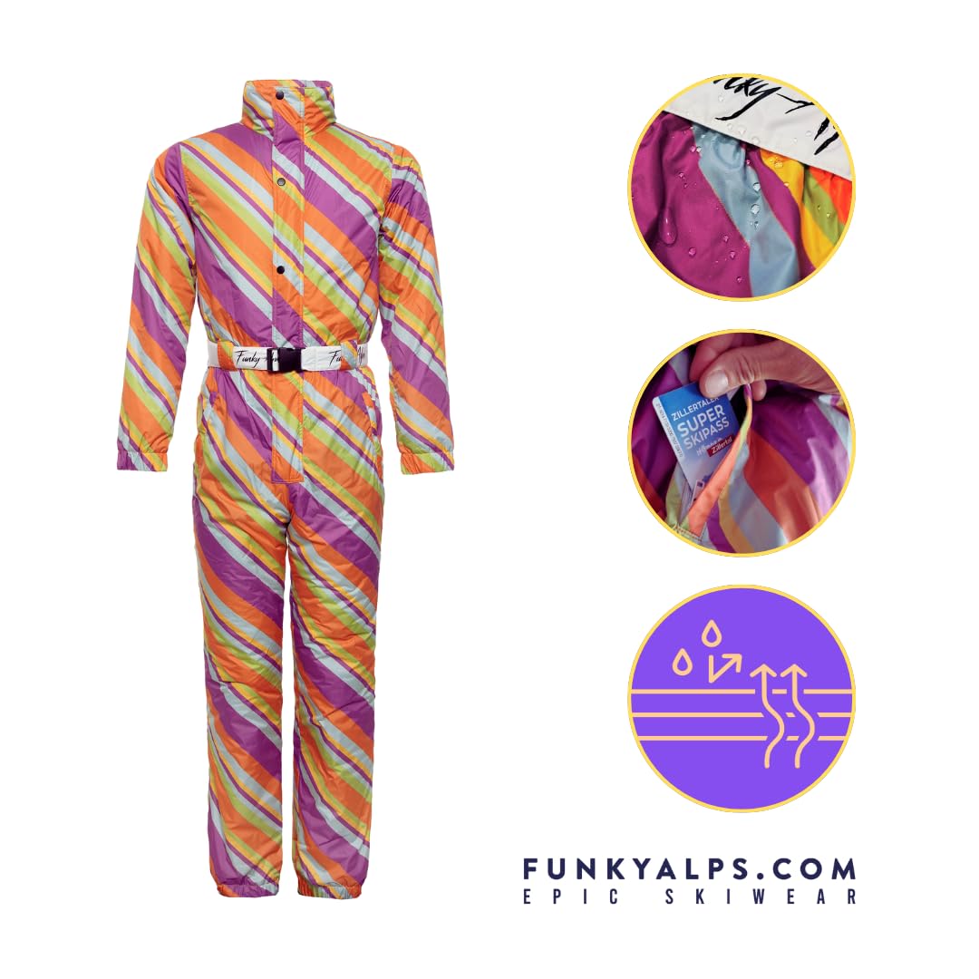 Retro Rainbow Skianzug - Unisex Retro-Regenbogen-Ski-Outfit - Wind- und wasserdicht - Perfekt für Après-Ski - Erhältlich in den Größen S bis XXL