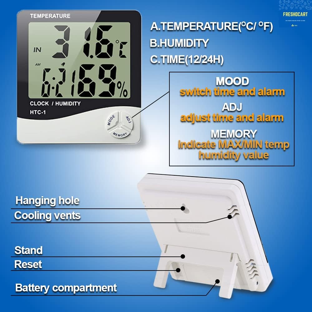 FreshDcart Room Temperature Thermometer with Humidity Meter – Accurate Indoor Sensor, Clear LCD Display, Digital Wall Clock Thermometer, Real-Time Monitoring, Ideal for Home, Office, Comfort & Health 3