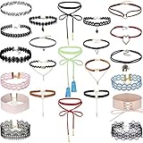 Tpocean 23Pcs Vintage Lace Tattoo Choker Set Gothic Punk Velvet Necklaces for Women Girls Party Gifts