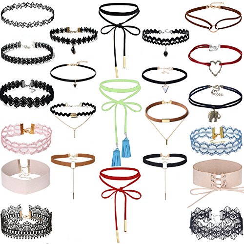 Tpocean 23Pcs Vintage Lace Tattoo Choker Set Gothic Punk Velvet Necklaces for Women Girls Party Gifts