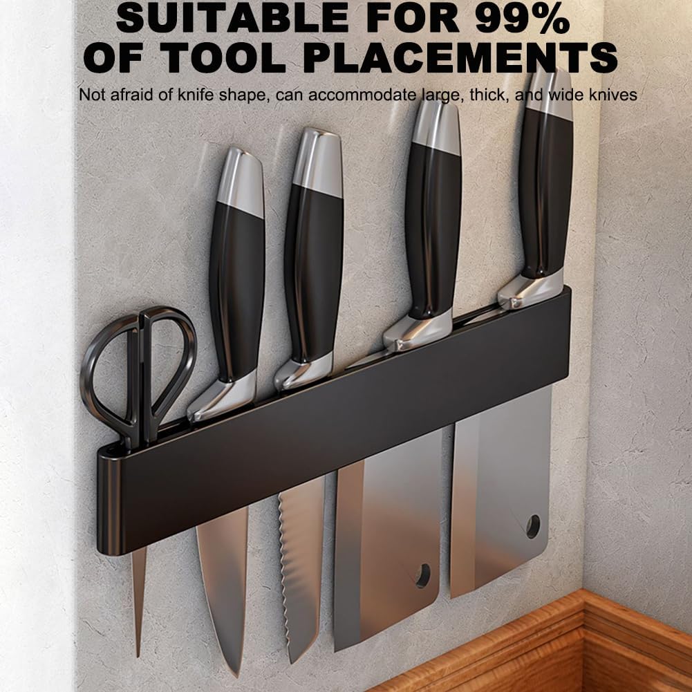 Stainless Steel Magnetic Knife Holder with Extra Strong Magnet Knife Holder Strips, No-Punch Easy Installation Magnetic Knife Holder for Heavy Knives, Gray,30cm