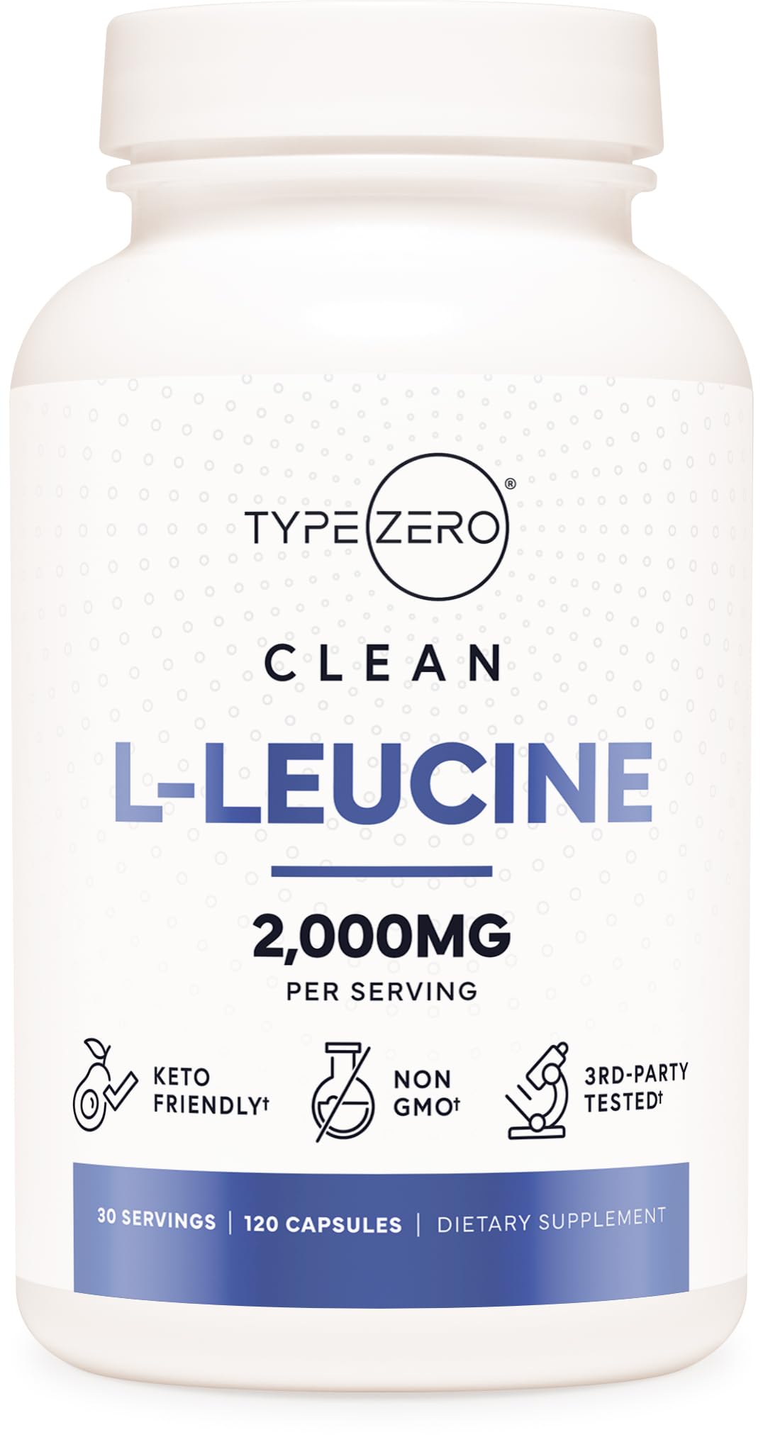 Type Zero L-Leucine Capsules (2000mg per Serving) 120 Capsules - 30 Servings