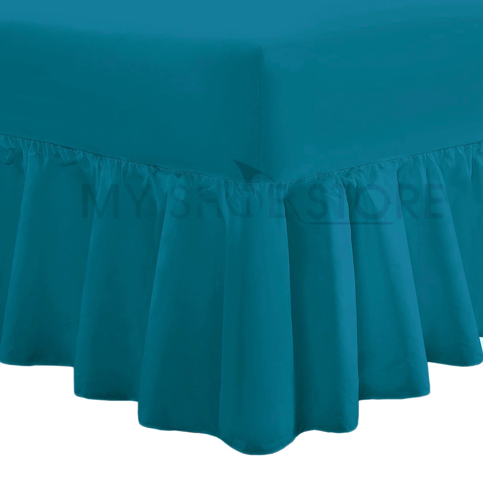 Valance Fitted Sheets Combed Poly-Cotton Plain Dyed Non Iron Percale Frilled Pleated Box Bed Sheet Bedding(Teal, Double)