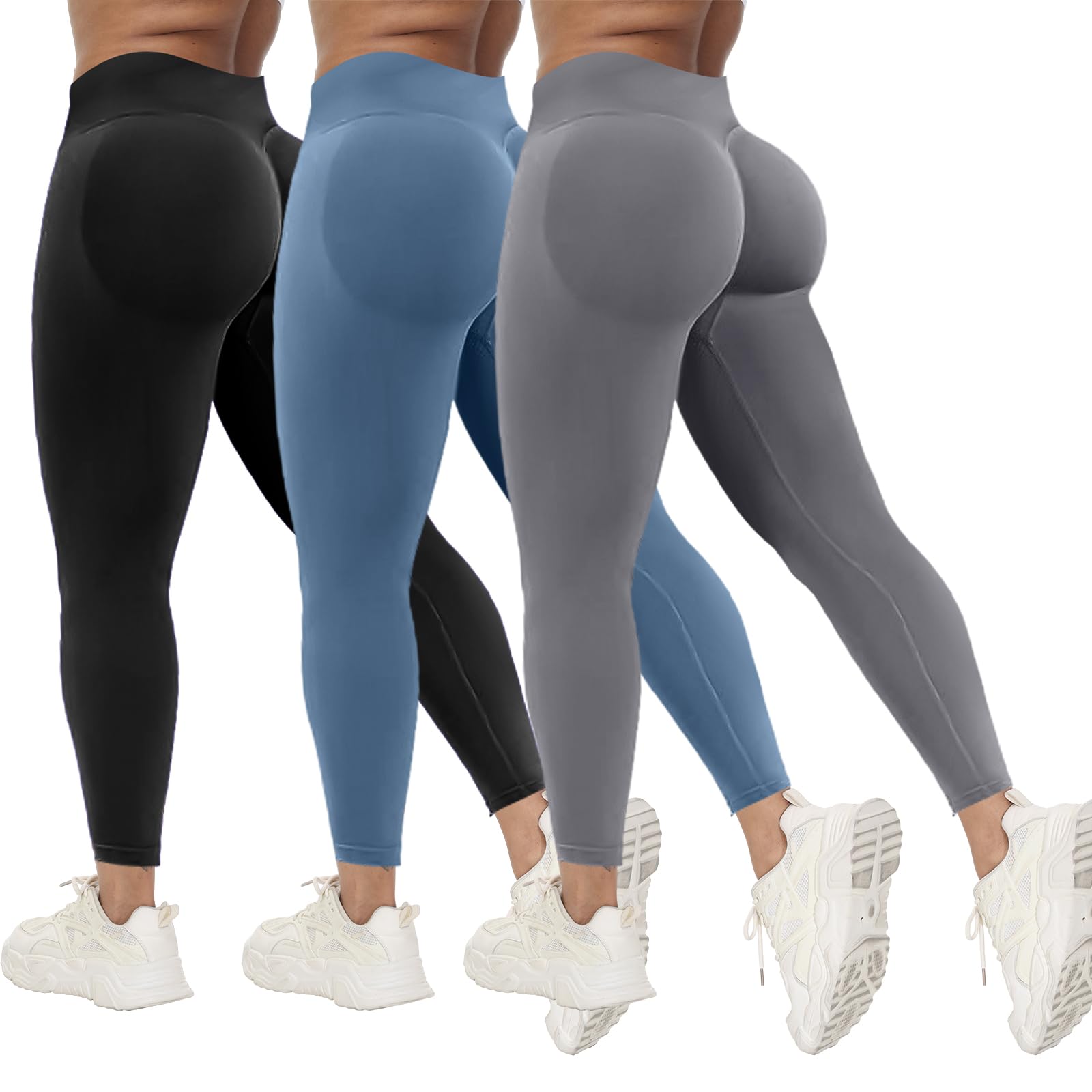 Coume Leggings da allenamento da donna, 3 pezzi, senza cuciture, a compressione, vita media