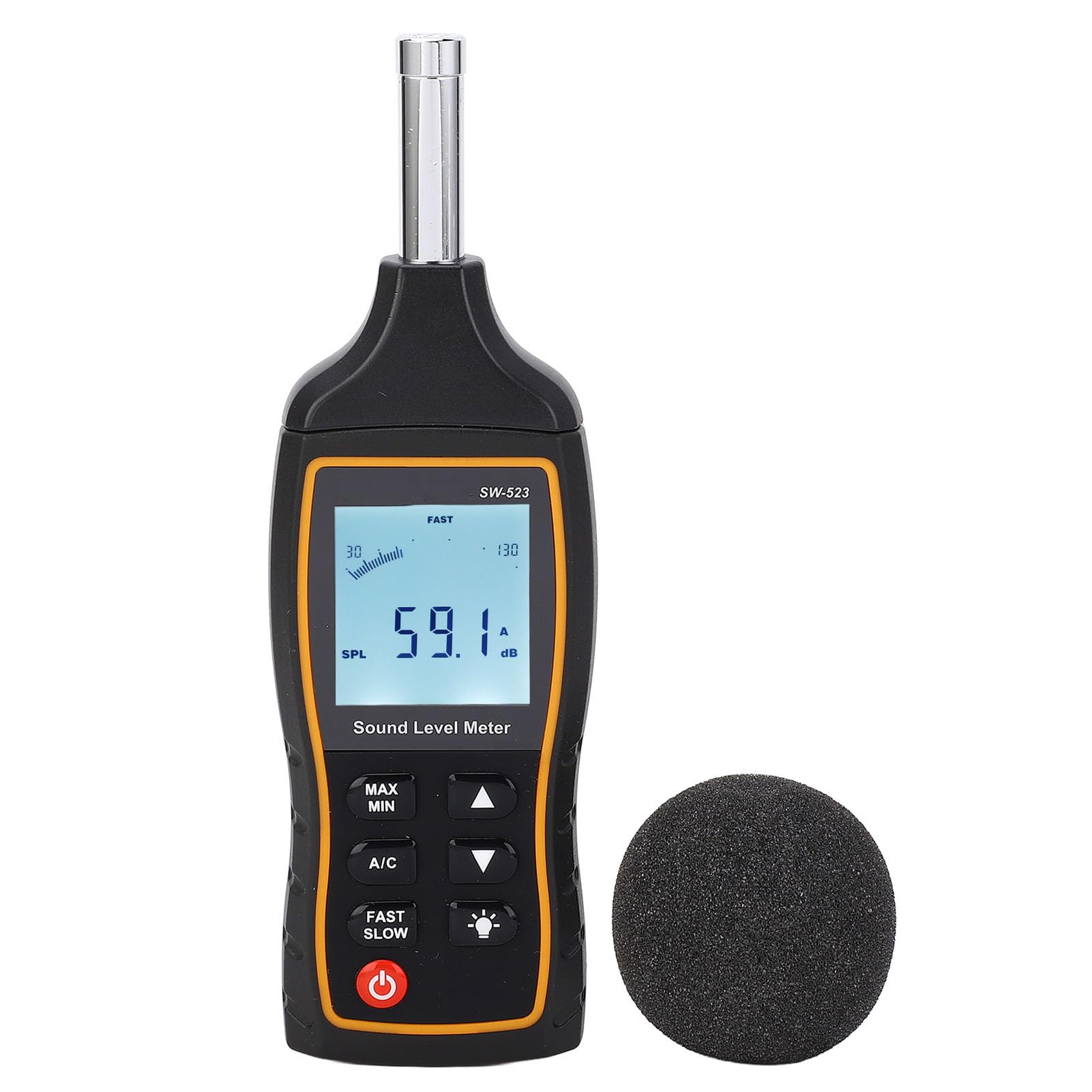 High Accuracy Handheld Digital Noise Meter, Sound Tier Reader for Industry, Wide Frequency Response 31.5Hz 8.5KHz, Sturdy Plastic Construction, Easy to Use with 3 x 1.5V AAA Batt