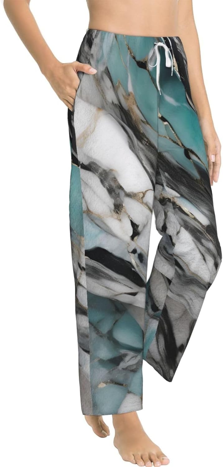 Marble Print Women'S Flannel Pajama Pants,Soft Warm Pajama Bottoms,Perfect For Holiday Lounging