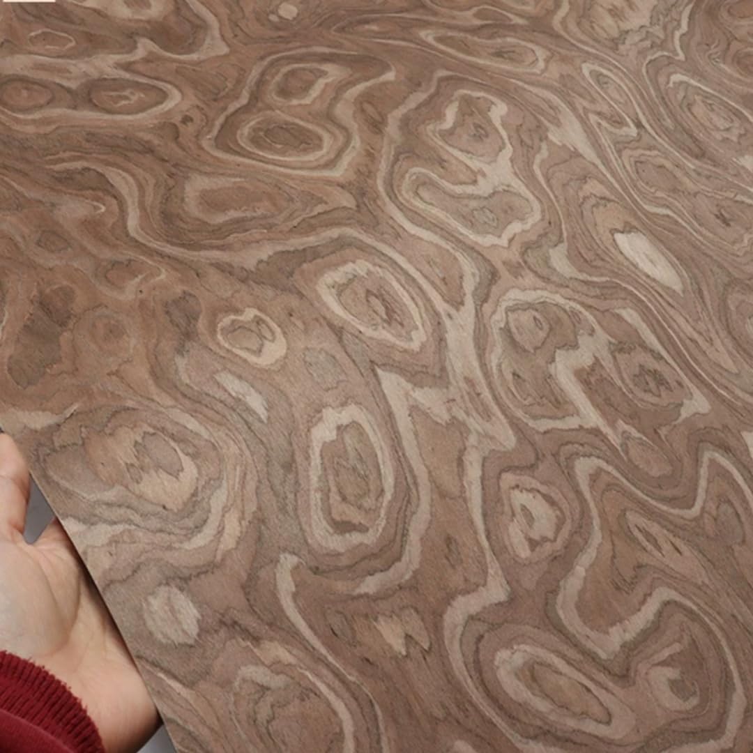 Walnut Root Burl tech Wood Veneer, 0.25mm Thick, Sized 2.5×0.53m. Flexible and Easy to Cut, Ideal for Furniture refinishing, wall Decor, Cabinet Doors, Home Renovation and DIY Projects.