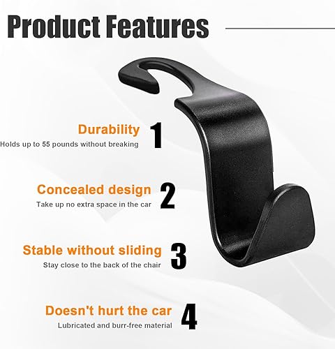 Miniatura 27 de Ziciner 4 ganchos para reposacabezas de asiento de automóvil, organizador de almacenamiento de ganchos para asiento trasero, accesorios universales